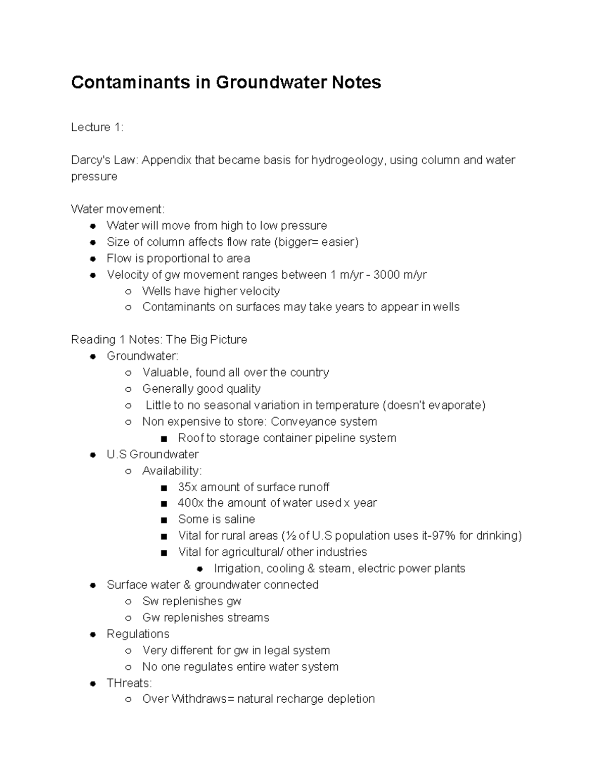 Contaminents in Ground Water Notes - Contaminants in Groundwater Notes ...