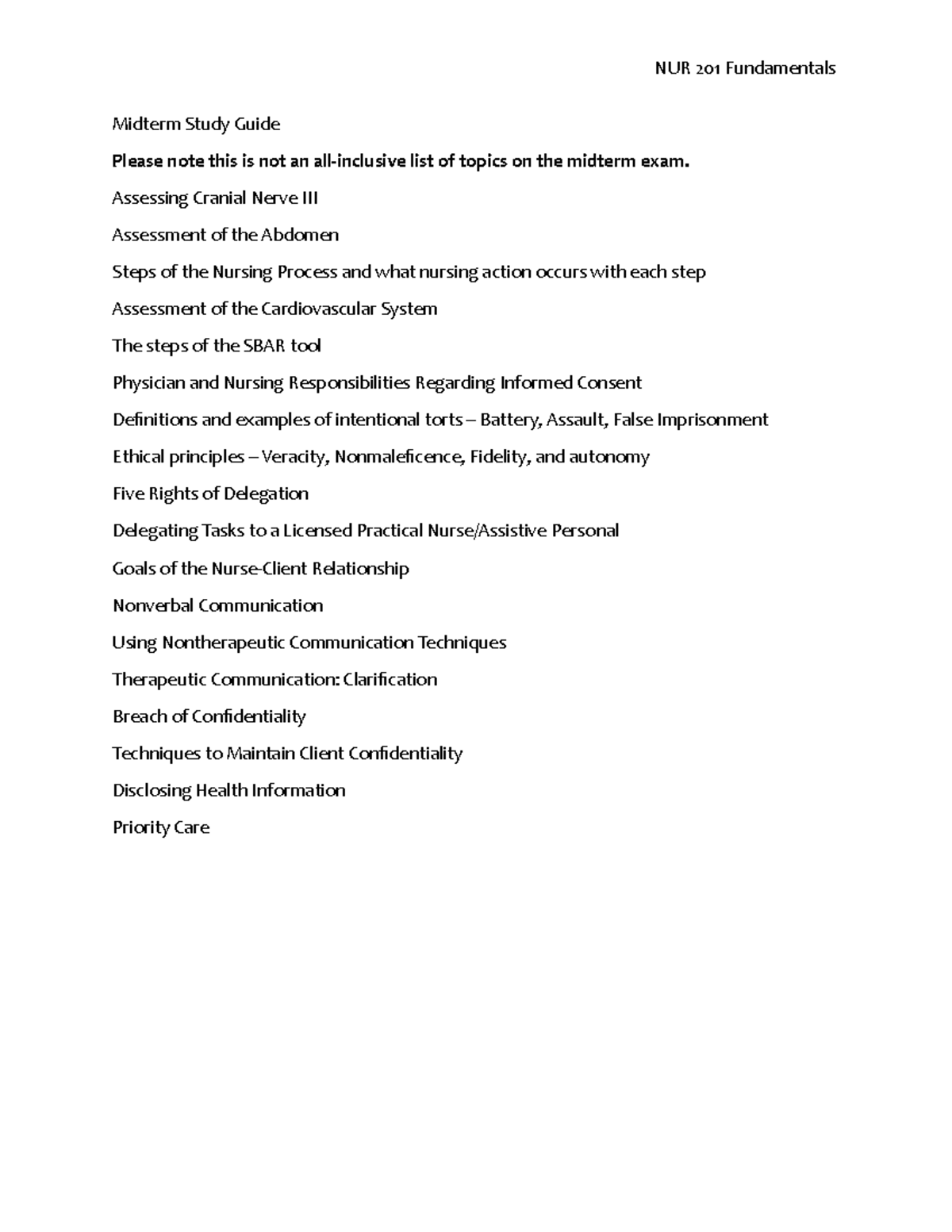 Midterm Study Guide Fundamentals 2022 1 Nur 201 Fundamentals Midterm Study Guide Please Note Midterm Study Guide Fundamentals 2022 1 Nur 201 Fundamentals Midterm Study Guide Please Note