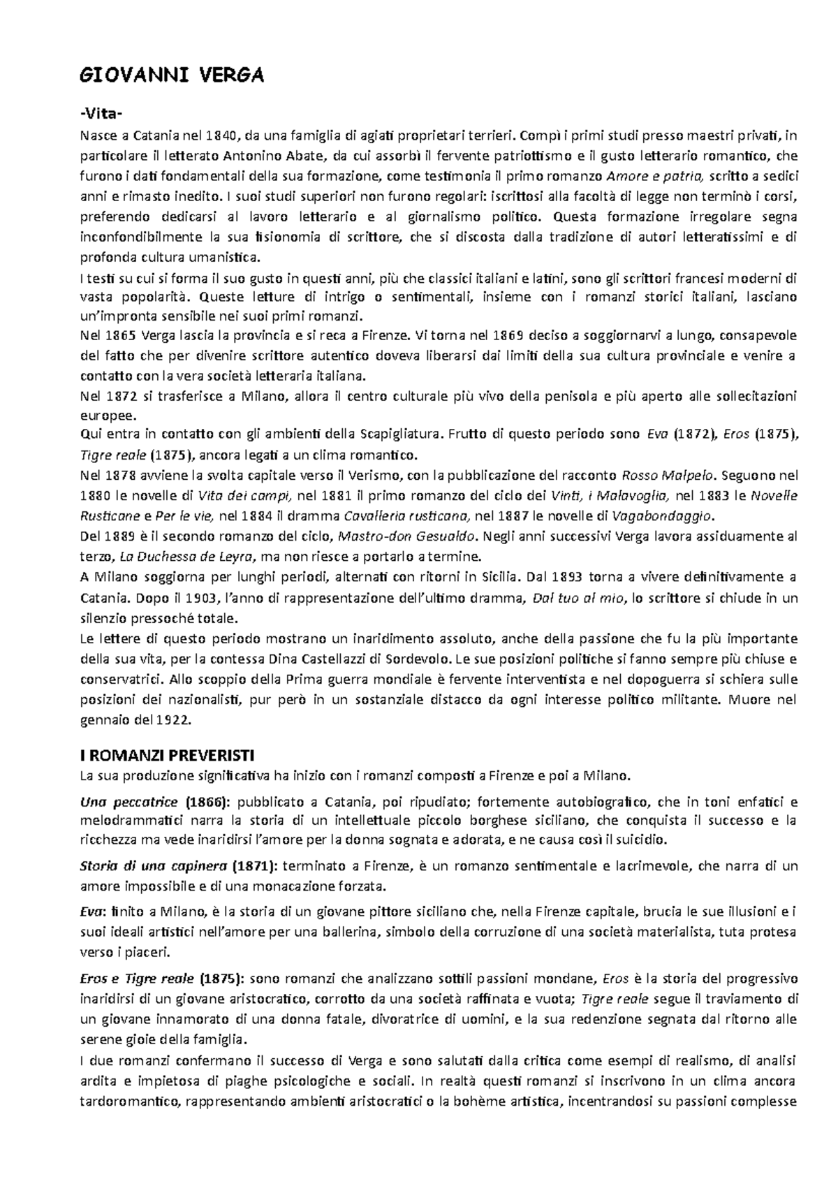 Giovanni Verga Vita E Opere Pdf