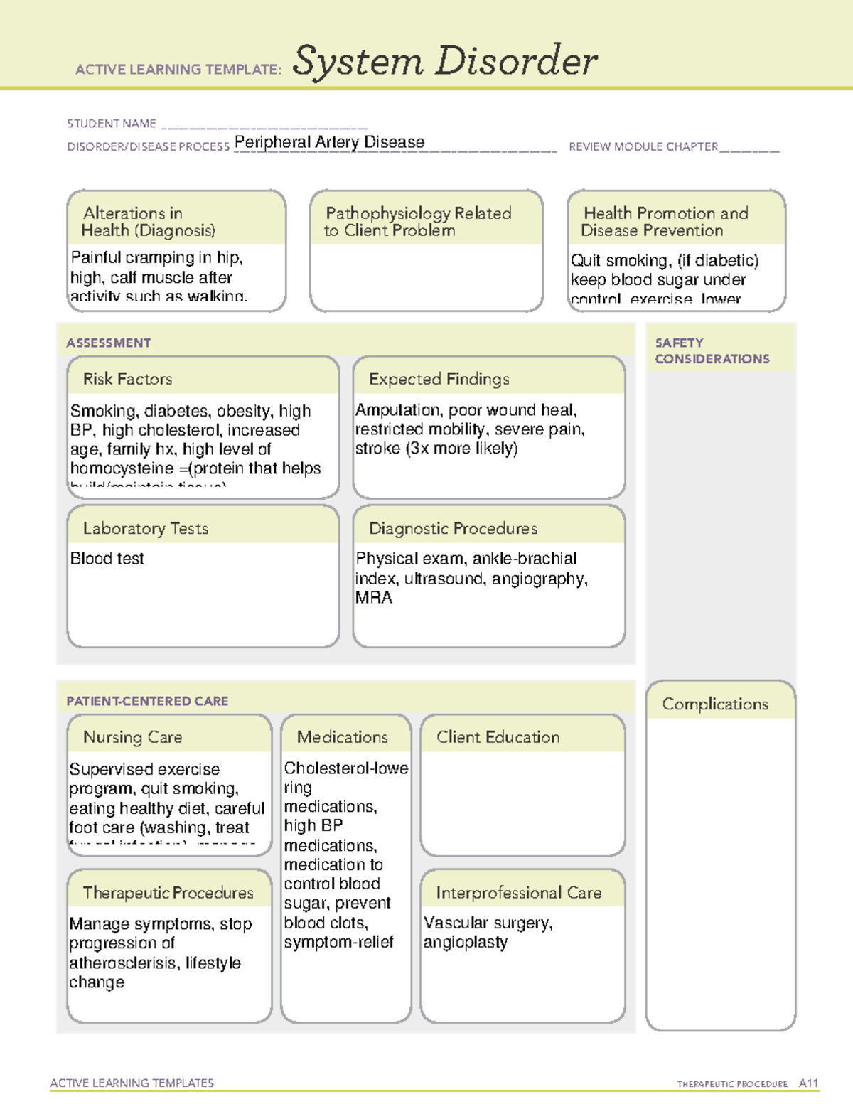 PAD - Peripheral Artery Disease Nursing ALT for Complex Adult Health ...