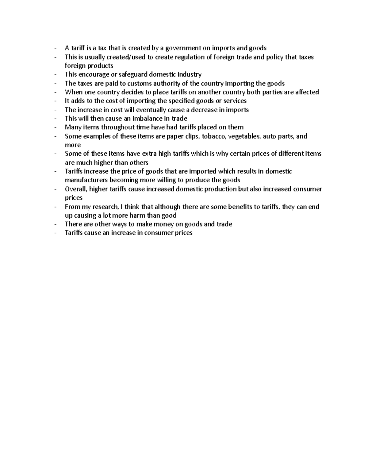Tariffs - lecture notes - A tariff is a tax that is created by a ...