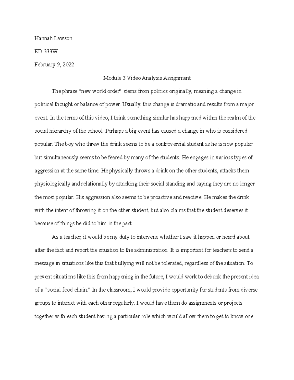 Module 3 Video Analysis Assignment - Hannah Lawson ED 333W February 9 ...