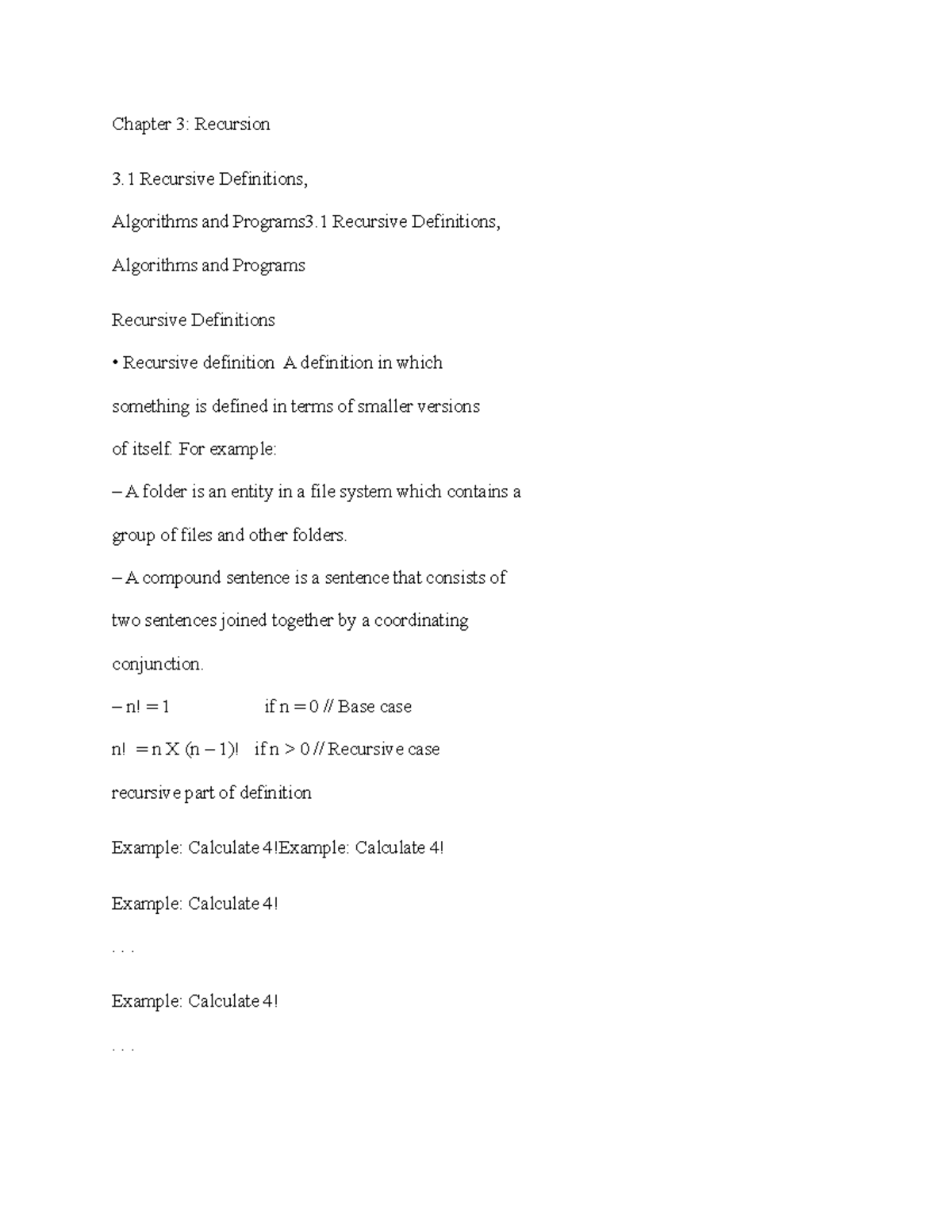 Chapter 3 Recursion - Chapter 3: Recursion 3 Recursive Definitions ...