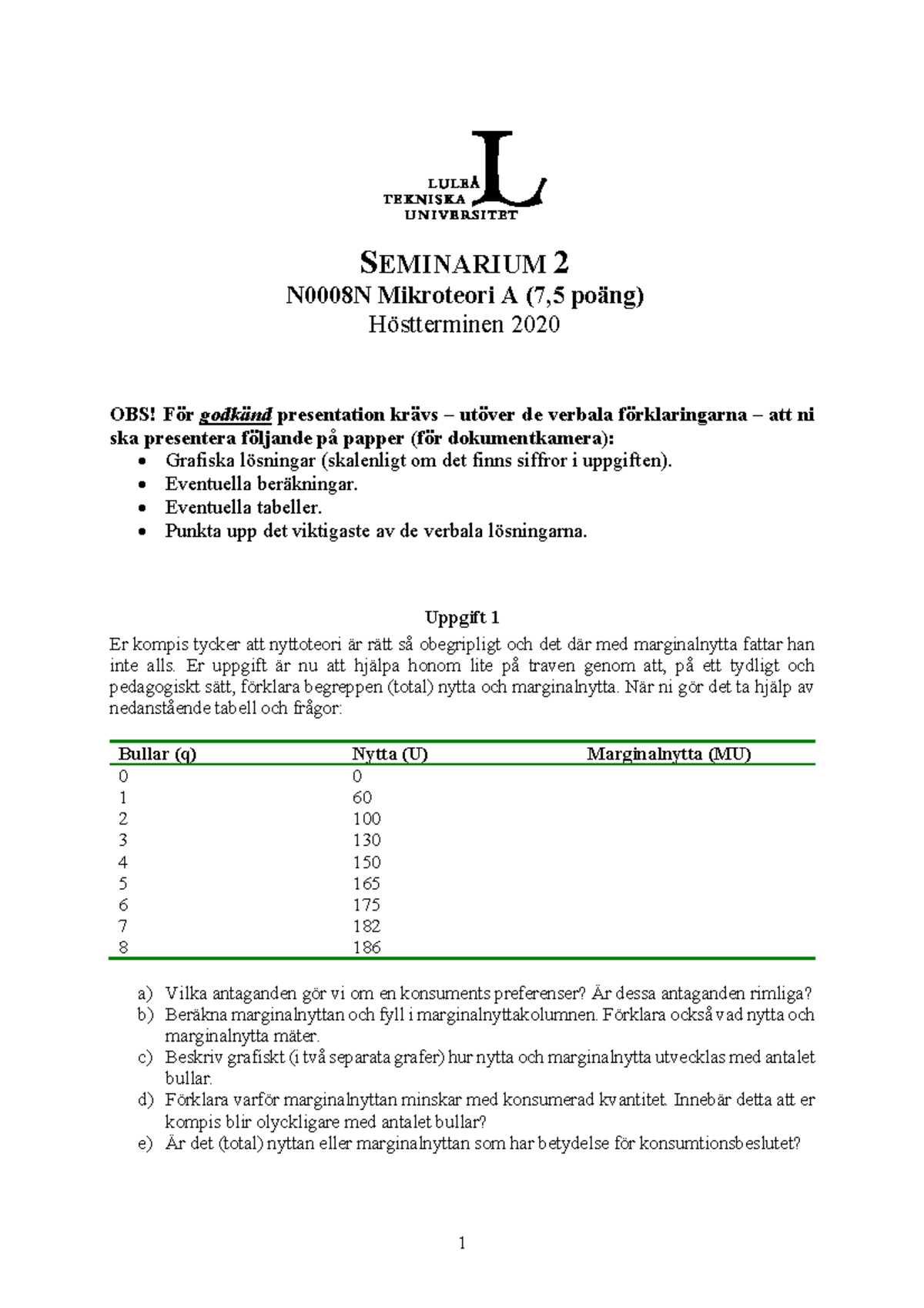 Seminarium 2-ht20 - SEMINARIUM 2 N0008N Mikroteori A (7,5 Poäng ...