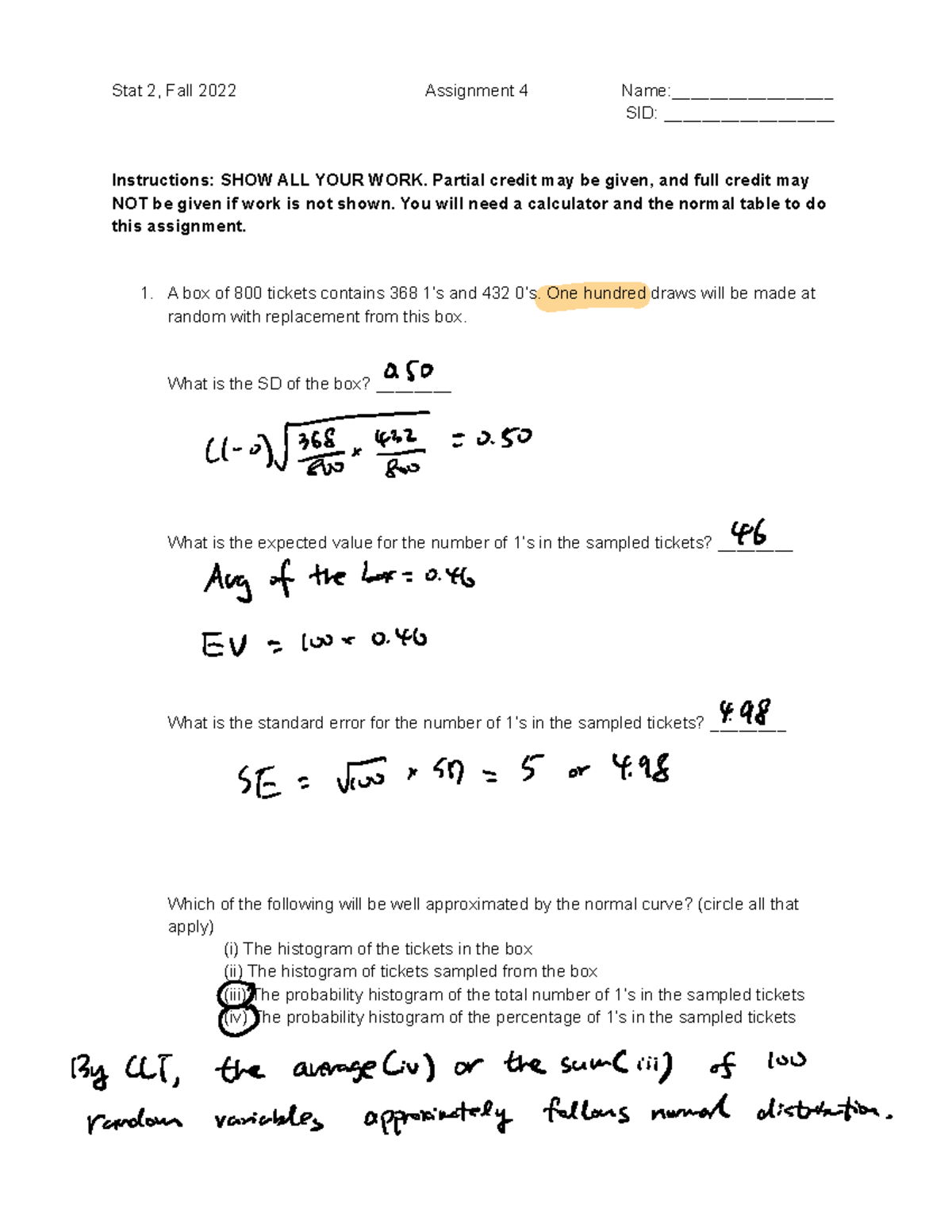 Stat2Fa22Assignment 4Solution - Stat 2, Fall 2022 Assignment 4 Name ...