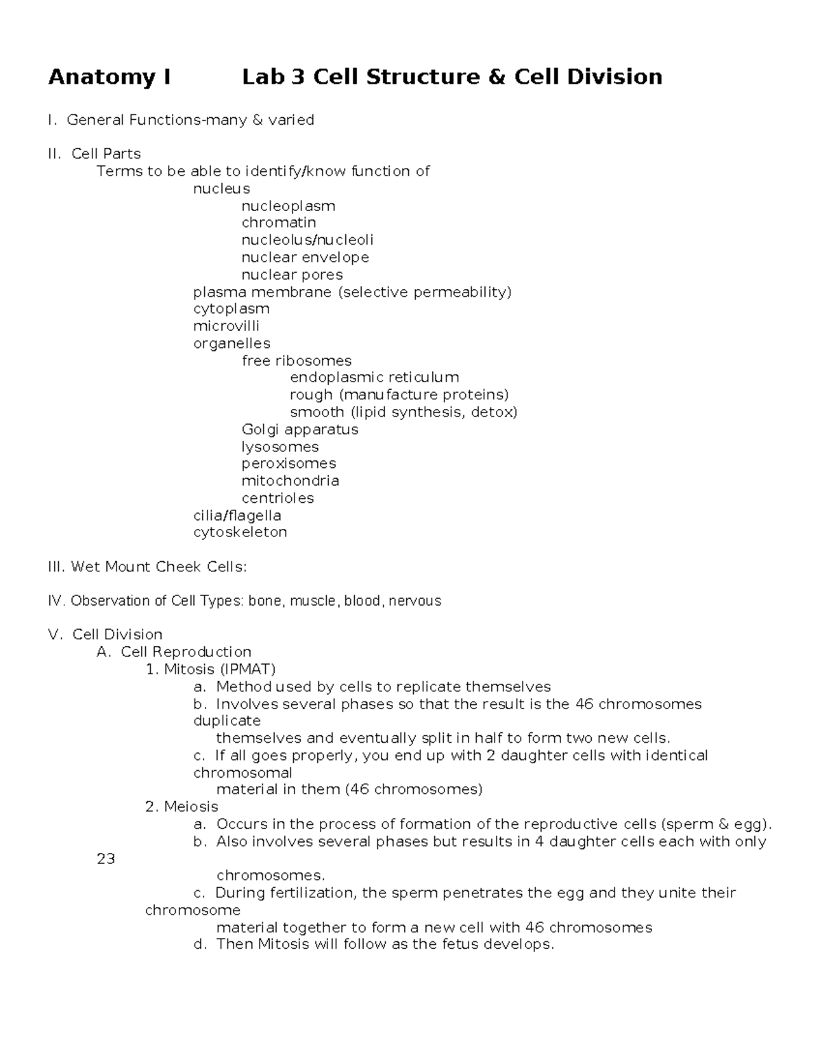 Lab 3 handout S 2022 - This is a good resource - Anatomy I Lab 3 Cell ...