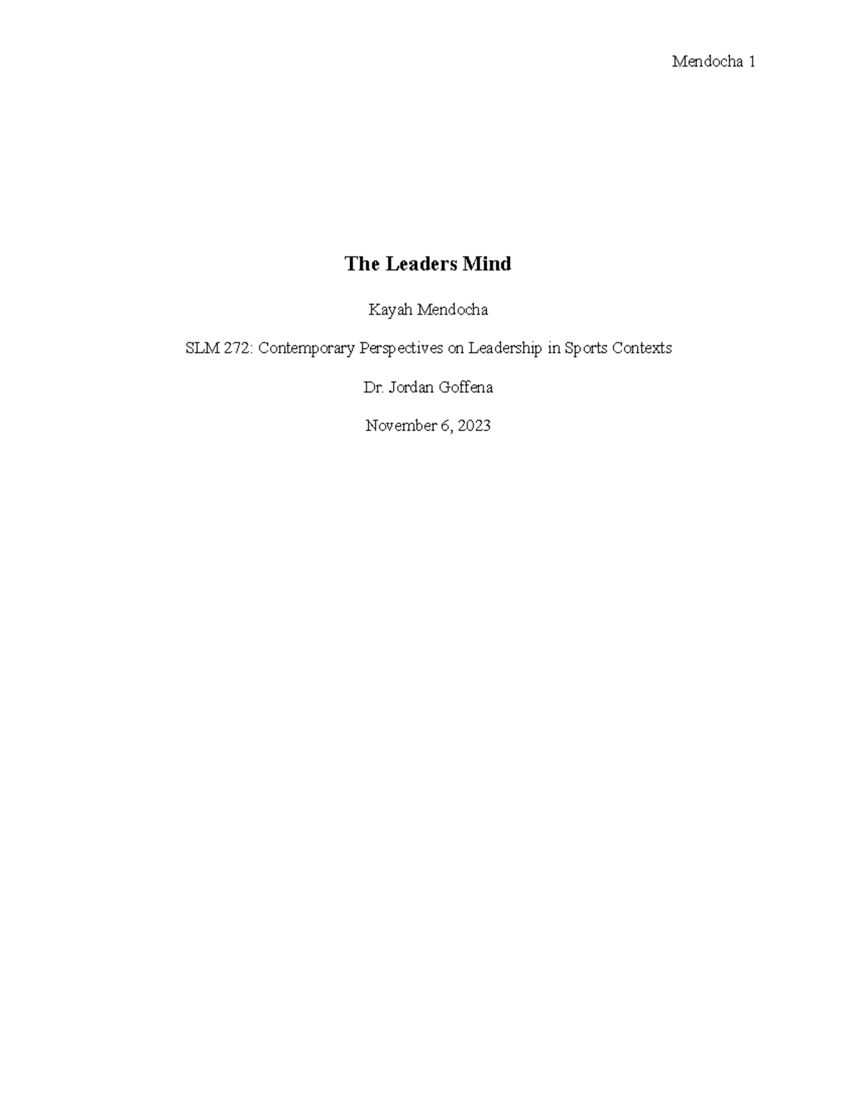 Sports Leadership/The Leaders Mind Book Review (Reflection Paper) - The ...