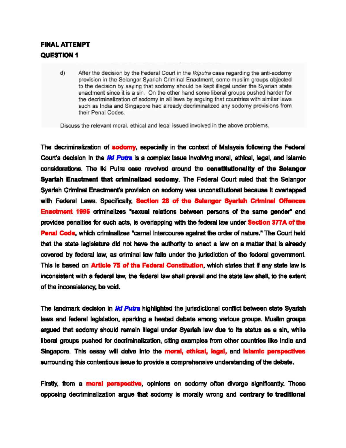 Moral Final Attempt - use it well - FINAL ATTEMPT QUESTION 1 d) After ...