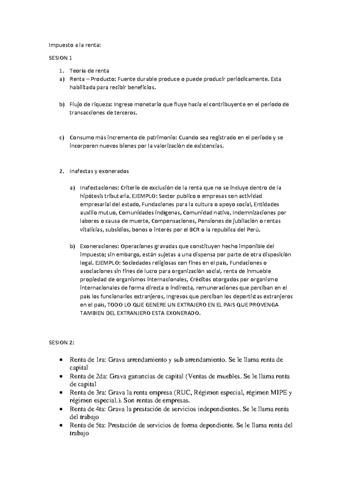 Apuntes sesion 1 y 2 IR - Impuesto a la renta: SESION 1 1. Teoría de ...