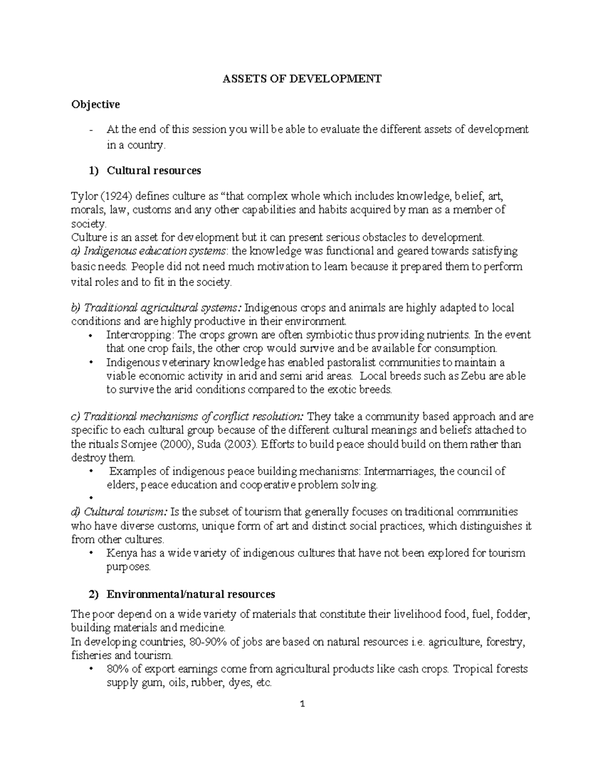 Assets OF Development 1 - ASSETS OF DEVELOPMENT Objective - At the end ...