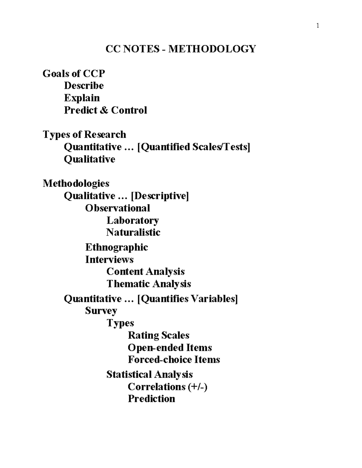 CC Notes 3a&b Methods - 1 CC NOTES - METHODOLOGY Goals of CCP Describe ...