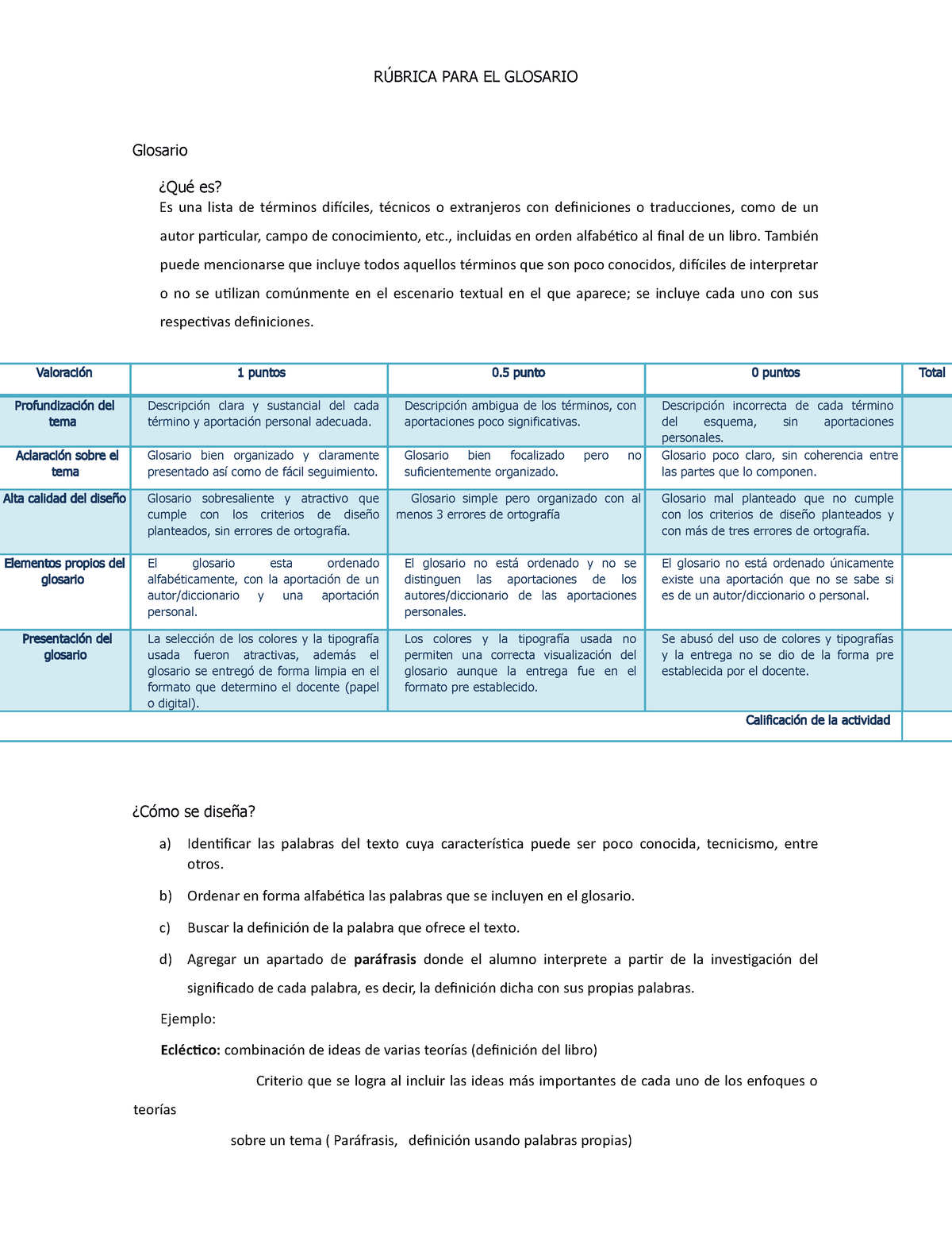 Rúbrica Glosario - Jsj - RÚBRICA PARA EL GLOSARIO Glosario ¿Qué Es? Es ...