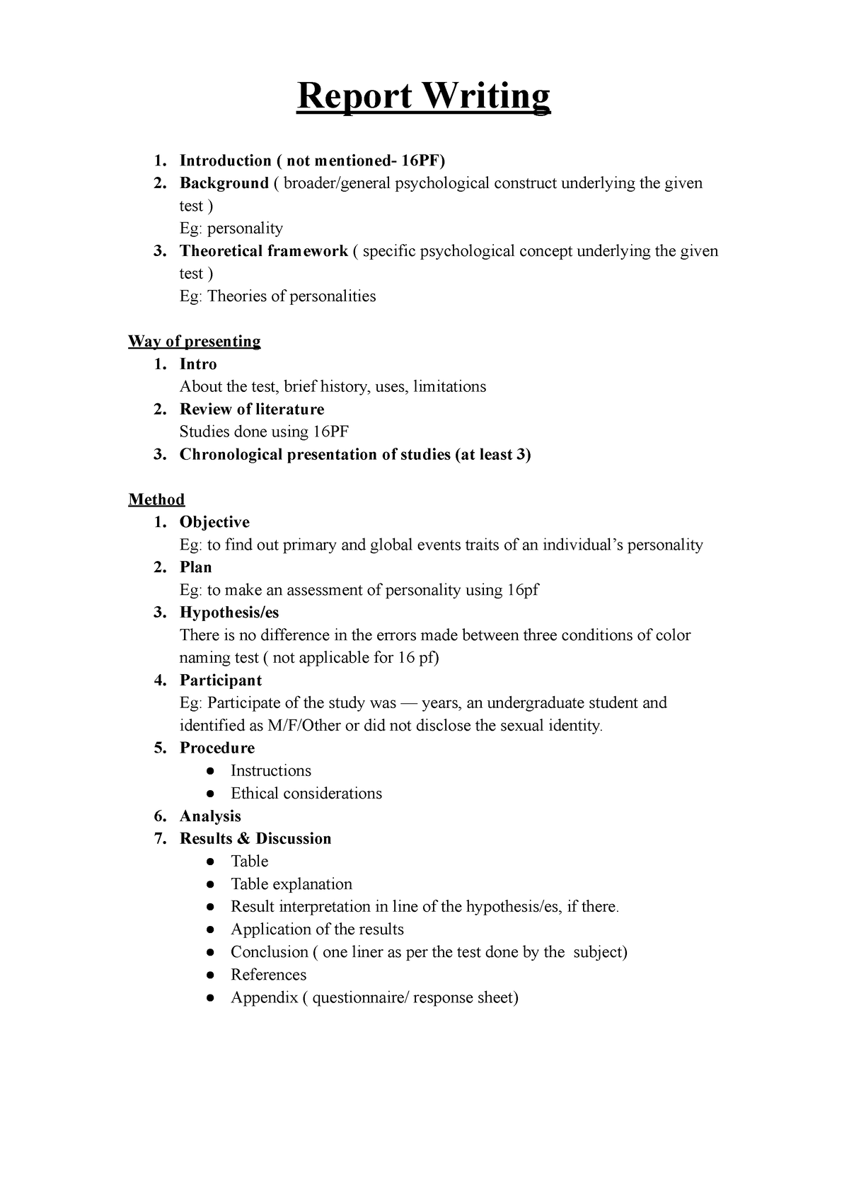 Report Writing - Experimental Psychology - Report Writing 1 ...