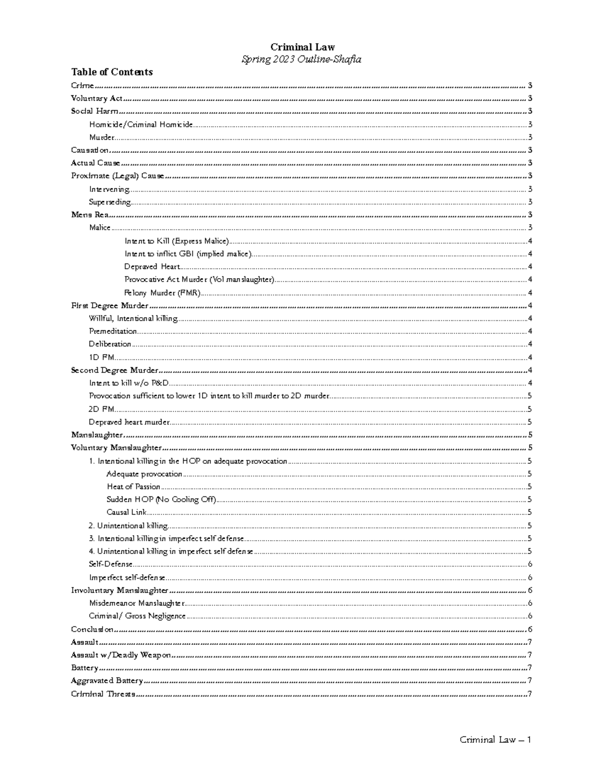 Crim Law - Final Attack Outline - Criminal Law Spring 2023 Outline ...