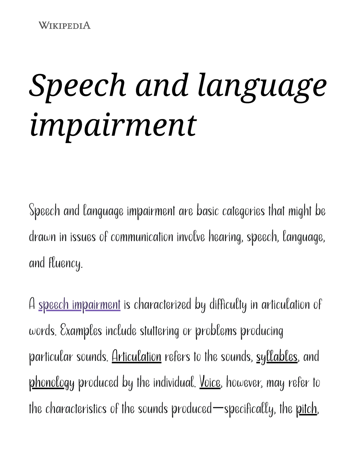 speech impediment wikipedia