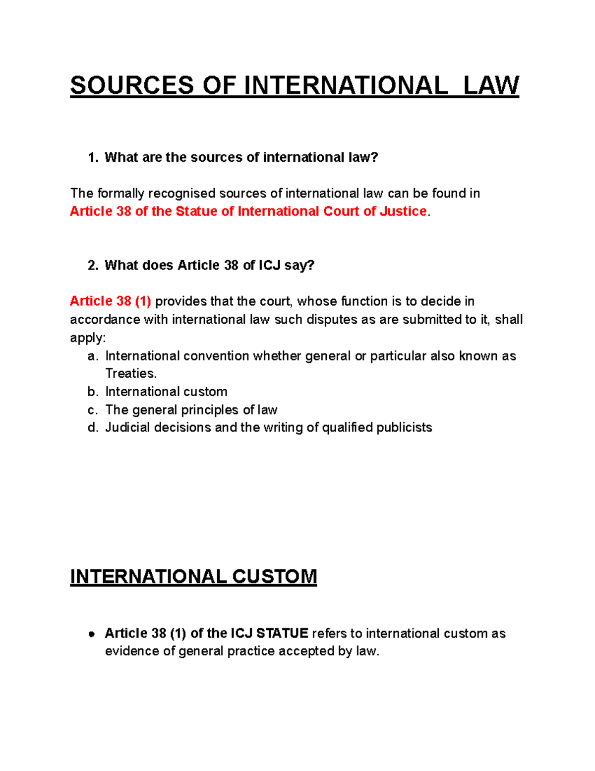 Untitled document Summary of the Sources of International law