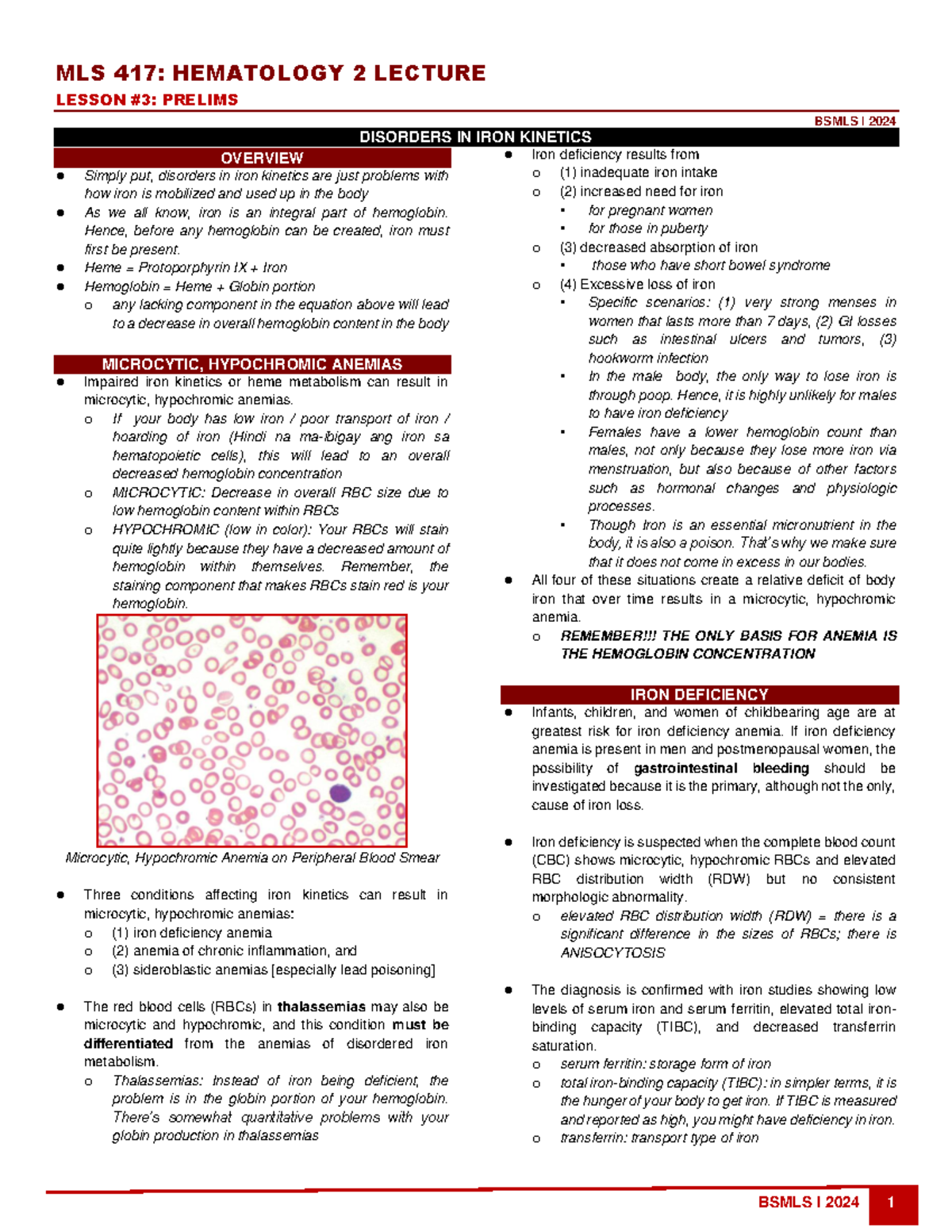 Lesson 3 Disorders in Iron Kinetics - MLS 417: HEMATOLOGY 2 LECTURE ...
