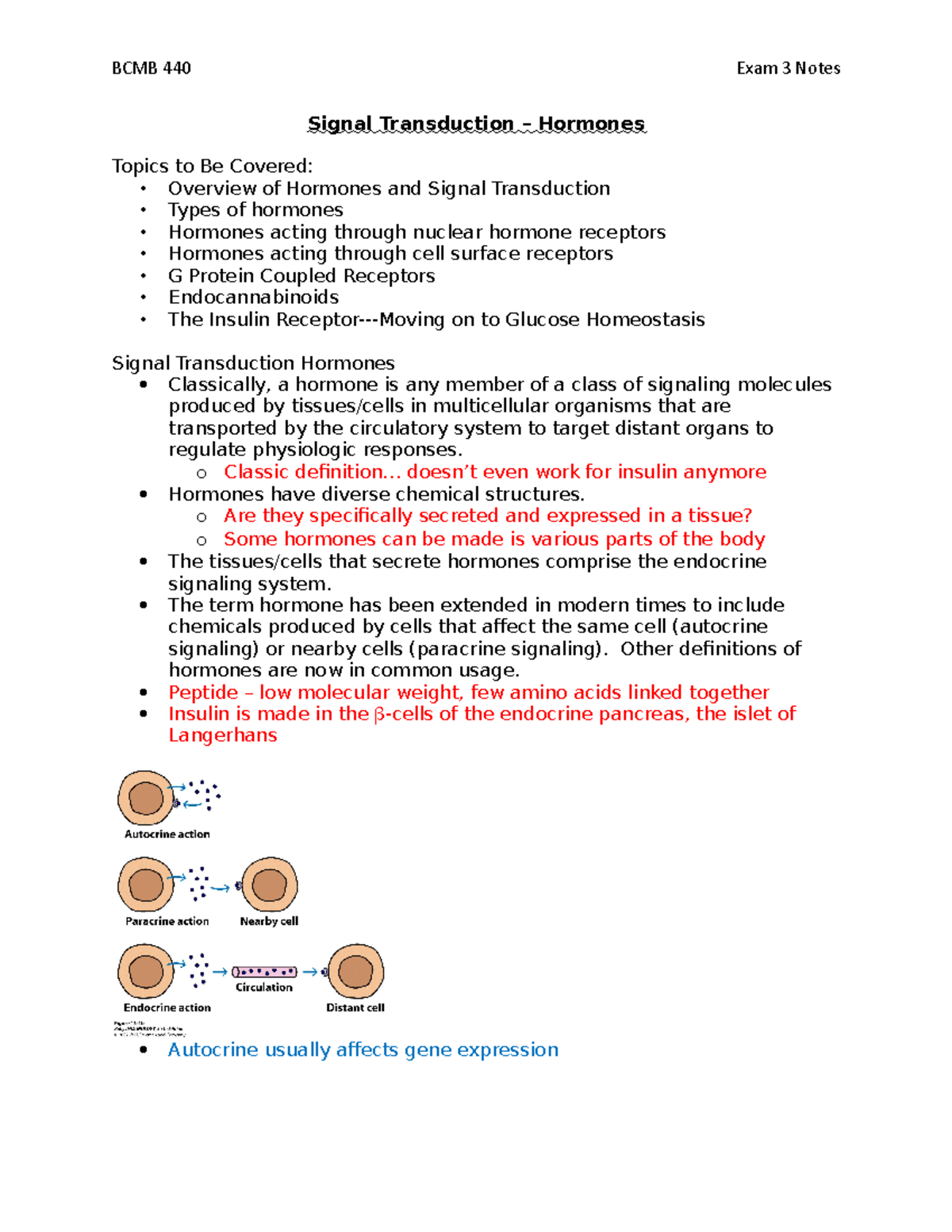 Signal Transduction test 3 Signal Transduction Hormones Topics to
