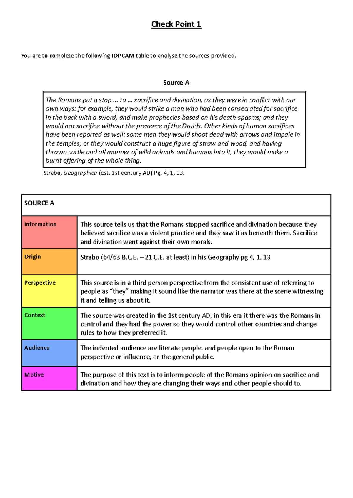 Ancient history source analysis - Check Point 1 You are to complete the ...