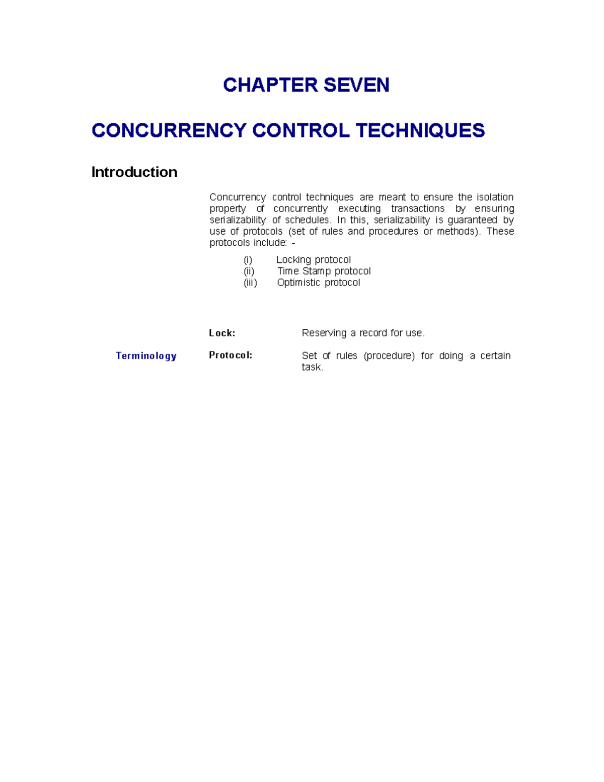 Chapter eight- Concurrency Control - CHAPTER SEVEN CONCURRENCY CONTROL ...