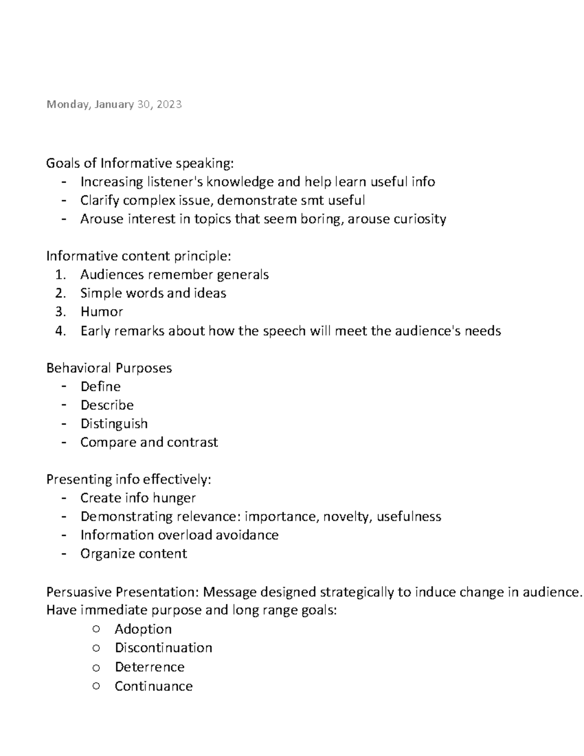 Chapter 4 - Notes from presentations and lectures - Goals of ...