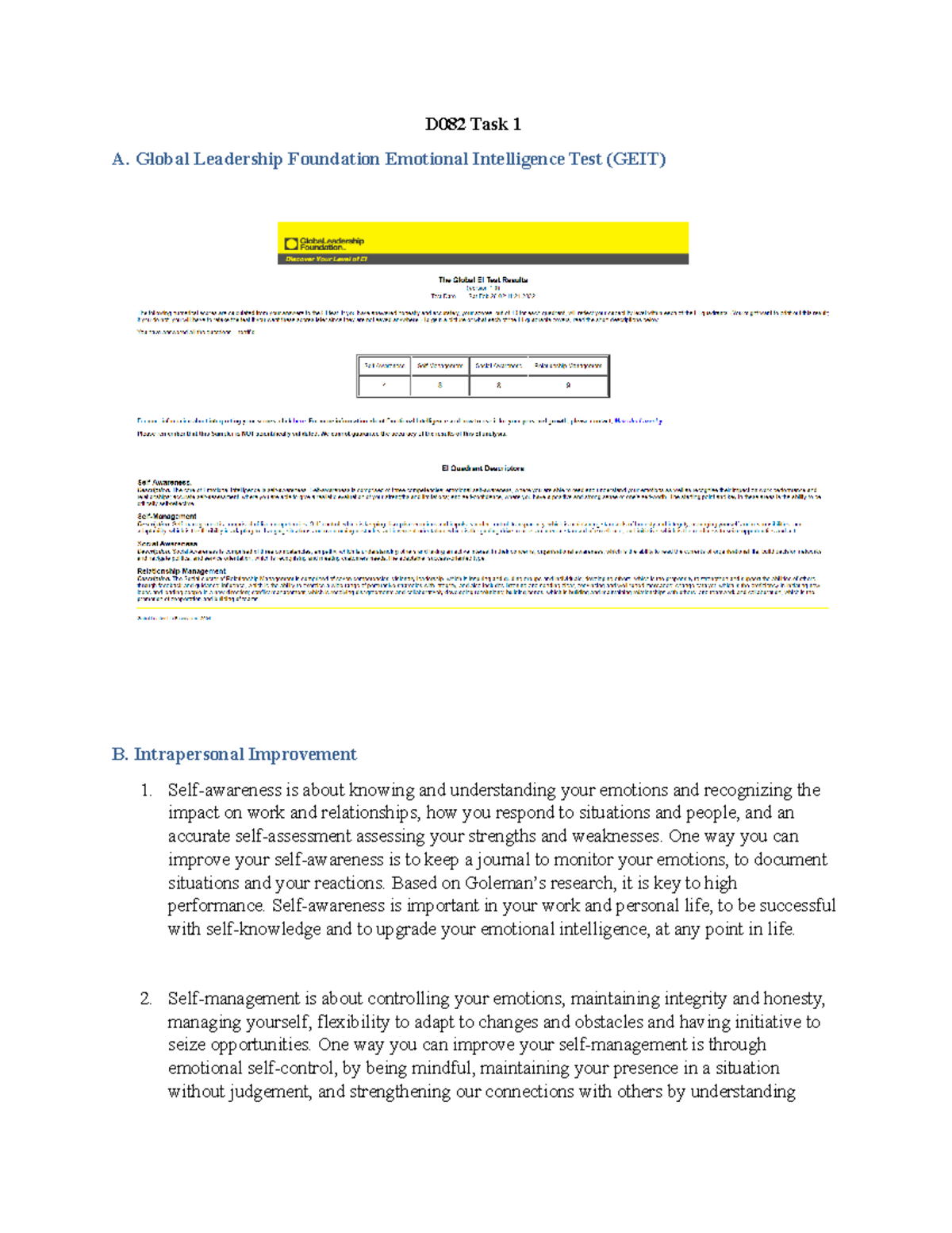 D082 Task 1 Template - Passed - D082 Task 1 A. Global Leadership ...