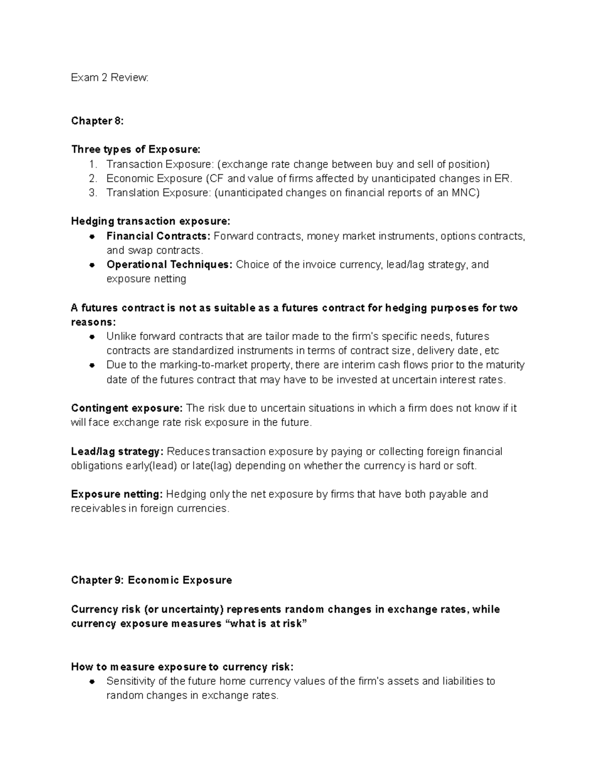 International Financial Management Exam 2 Review Chapter 8 Three