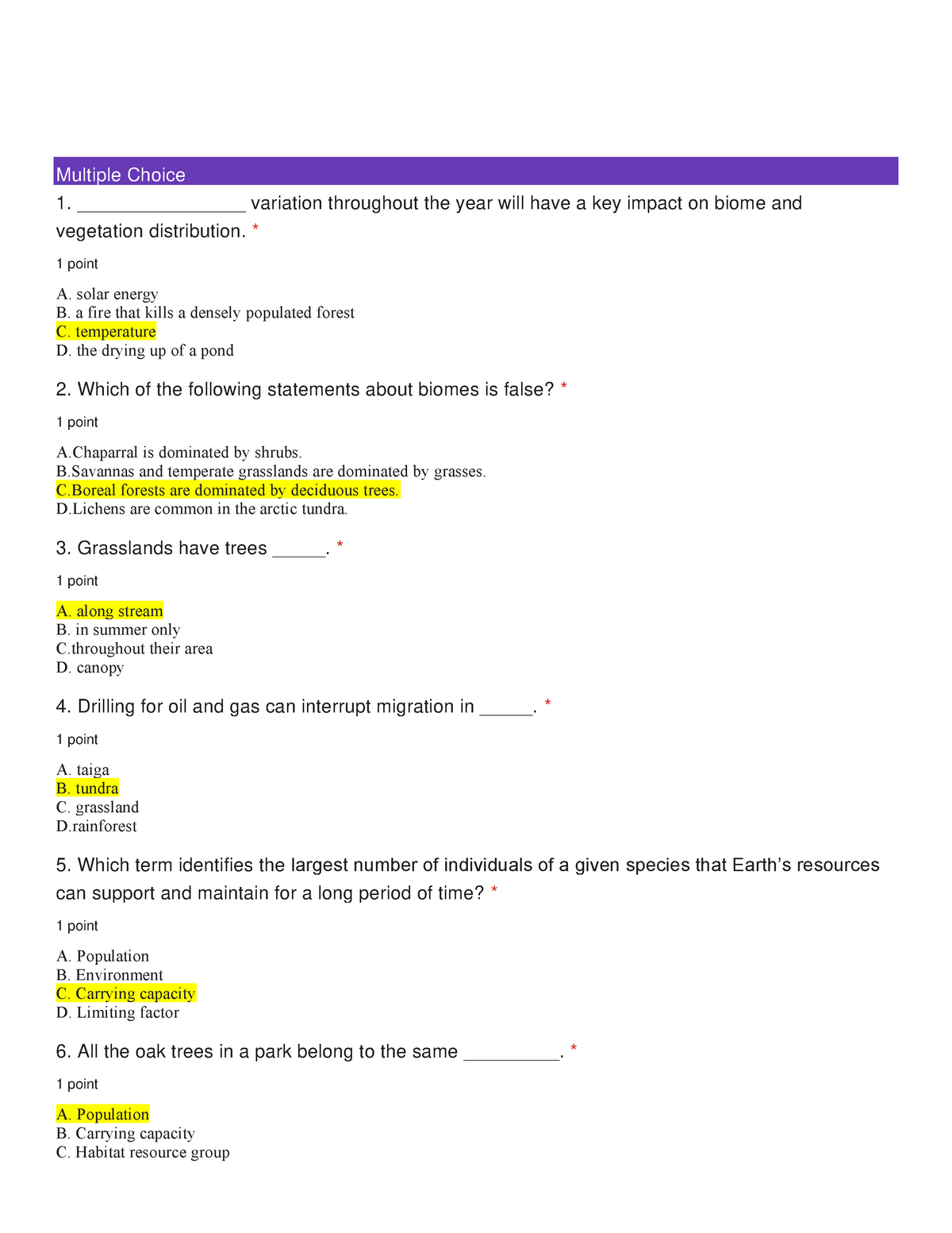 Biology Quiz Answer - Multiple Choice 1. ________________ Variation ...