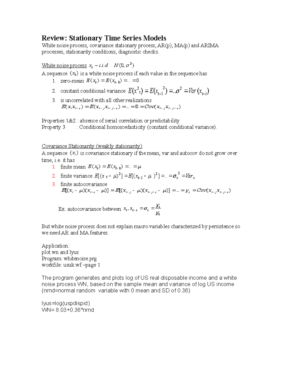 Review Stationary Time Series Models Studocu