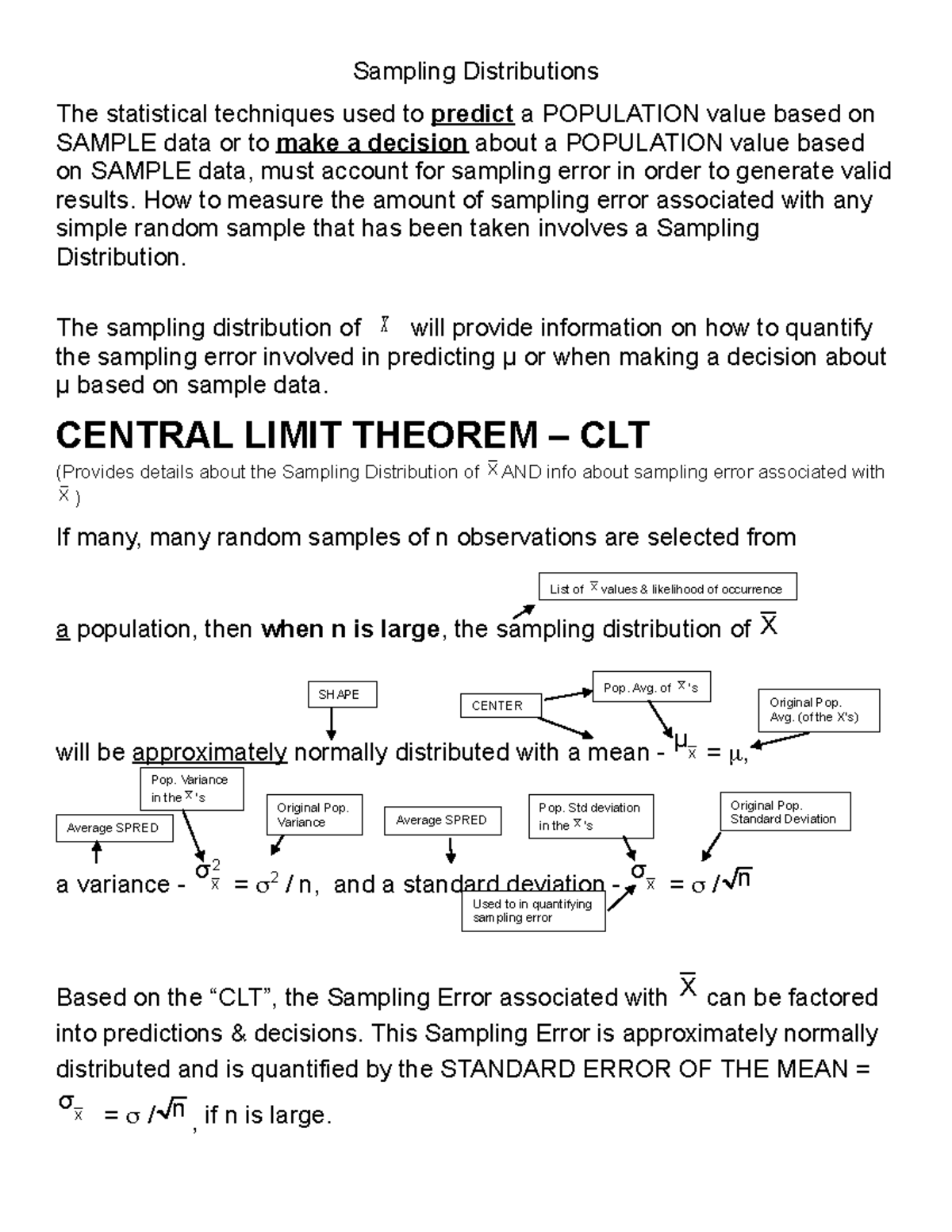 Trimmed down Sampling Distribution Notes - Sampling Distributions The ...