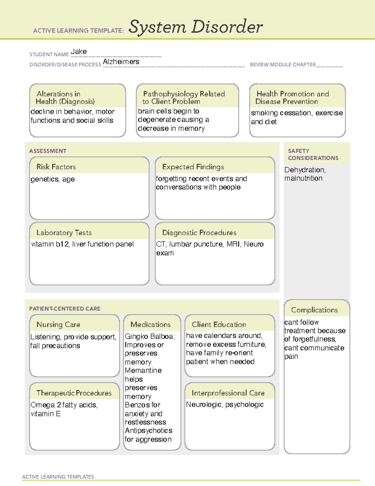 Alzopram ATI med template for nursing - ACTIVE LEARNING TEMPLATES ...