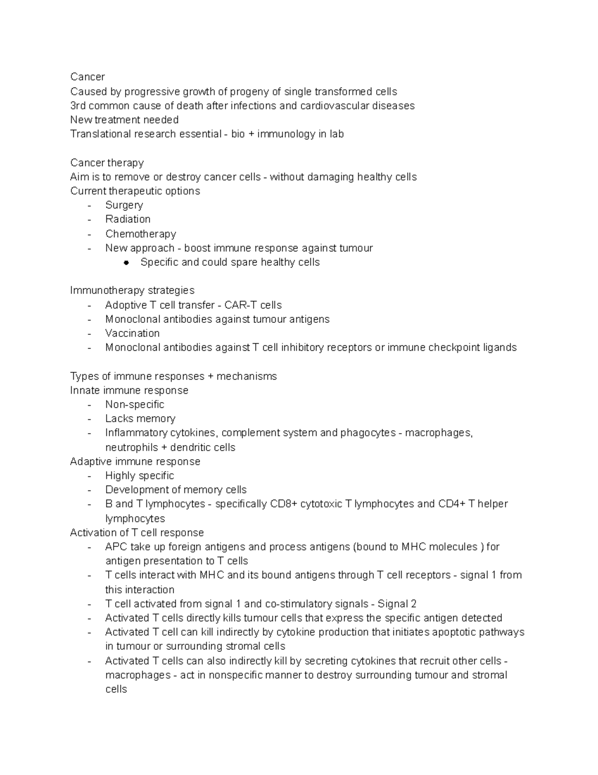 L20 - Cancer immunology - Cancer Caused by progressive growth of ...