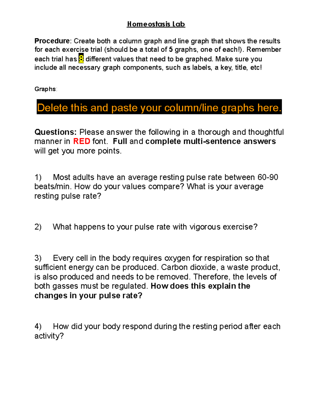 Day 2 - Homeostasis Lab Bio (Eco Unit) - Homeostasis Lab Procedure ...
