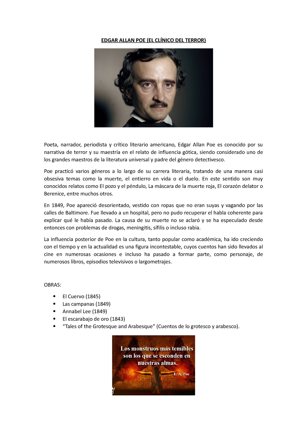 biografia de edgar allan poe resumen yahoo