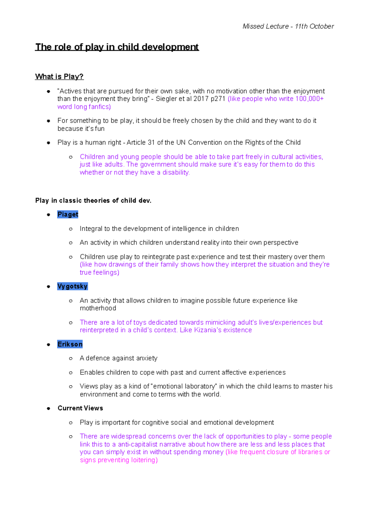 Lecture 5 The role of play in child development The role of play in