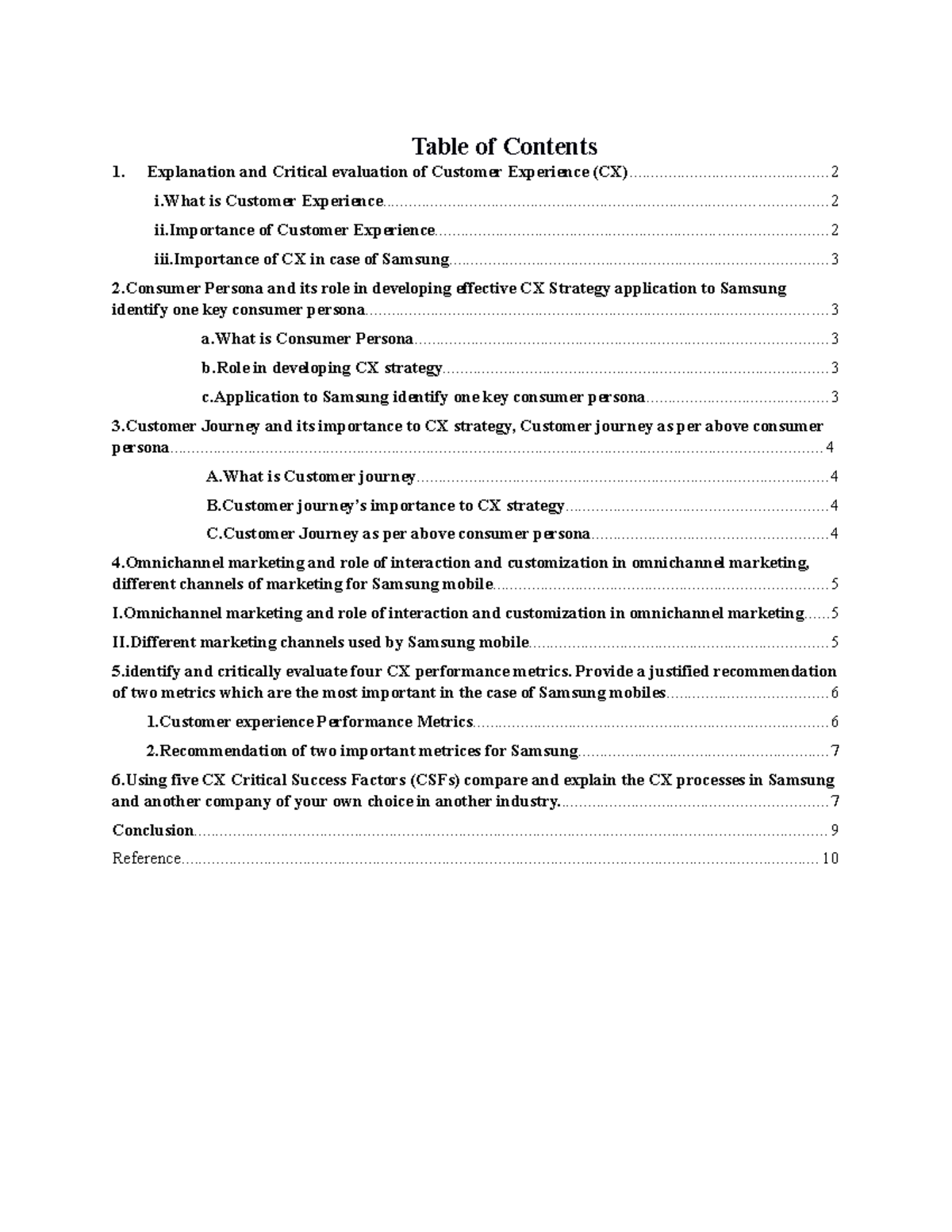Customer Experience Strategy-final - Table of Contents 1. Explanation ...