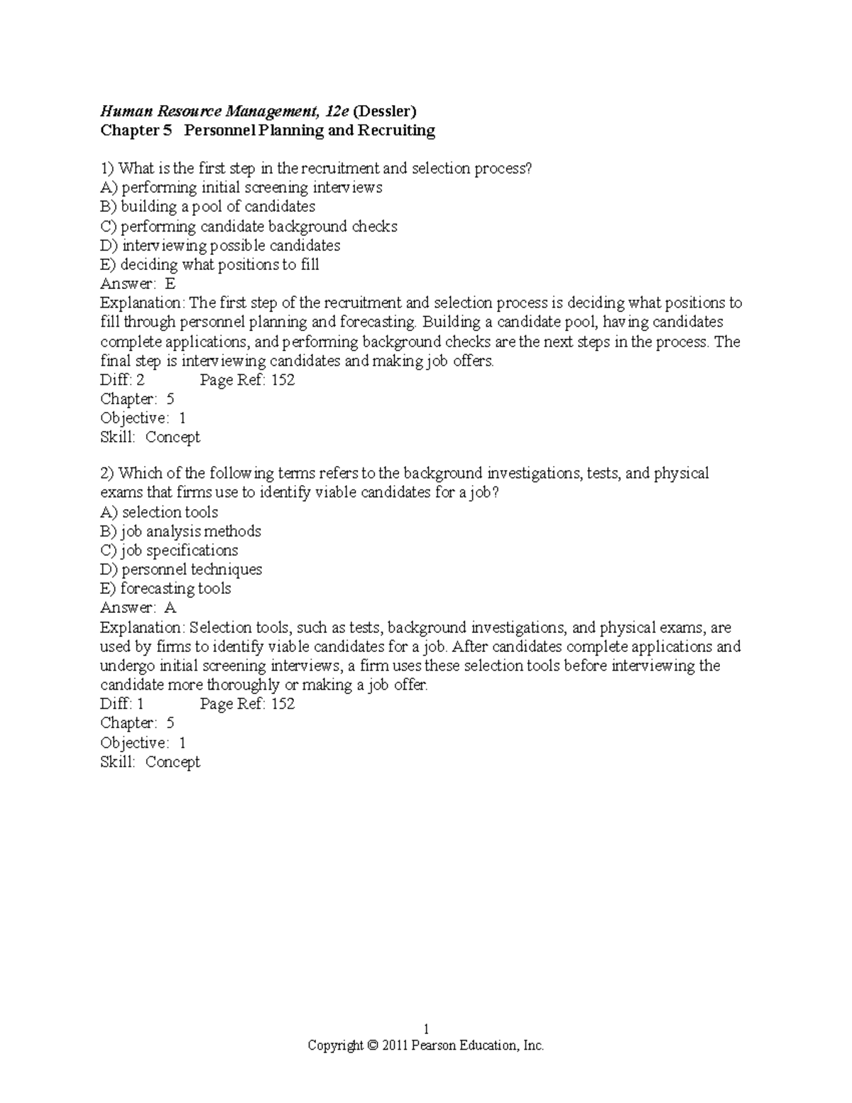 Hr exam n otes Human Resource Management, 12e (Dessler) Chapter 5