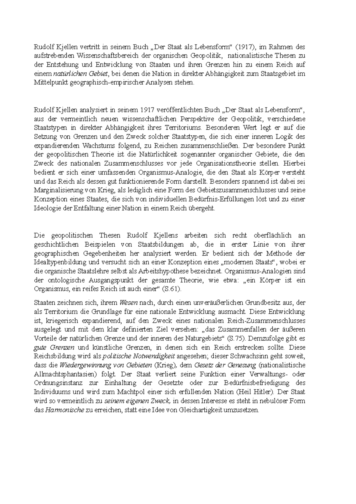 Rudolf Kjellen “Der Staat als Lebensform“ (1917)23 Rudolf Kjellen