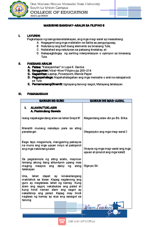 FIL8 Q2 M5 - ISANG MODULE SA FILIPINO 8 QUARTER 2 MODULE 5. GRADE 8 ...