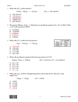 Chem 2 Exam 3 S2023 Form A - 1 April 17, 2023 What are the coefficients ...