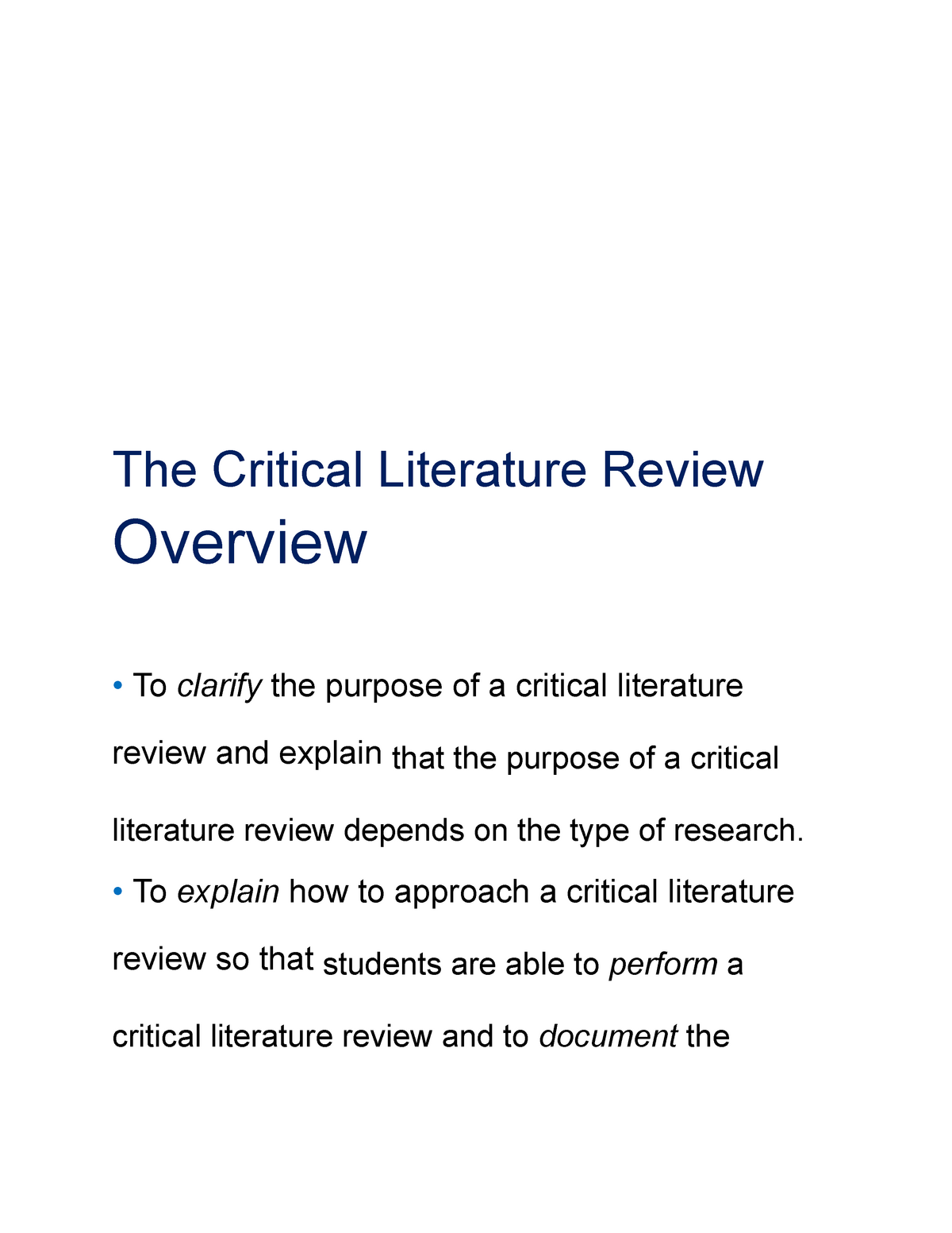 the critical literature review chapter 4 ppt