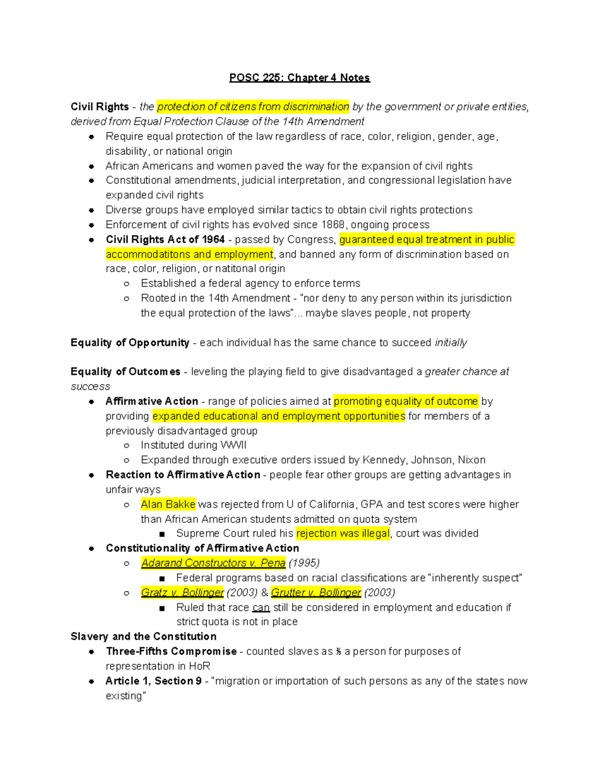 POSC 225 - Chapter 4 - POSC 225: Chapter 4 Notes Civil Rights - The ...