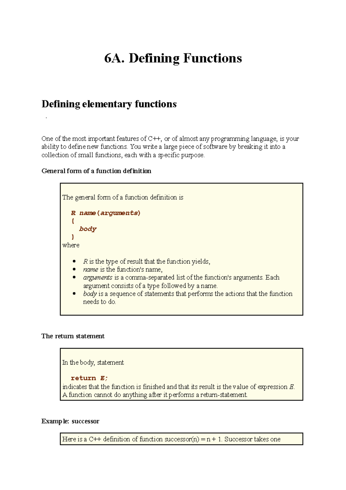 Lecture 6A - Defining functions - 6A. Defining Functions Defining ...