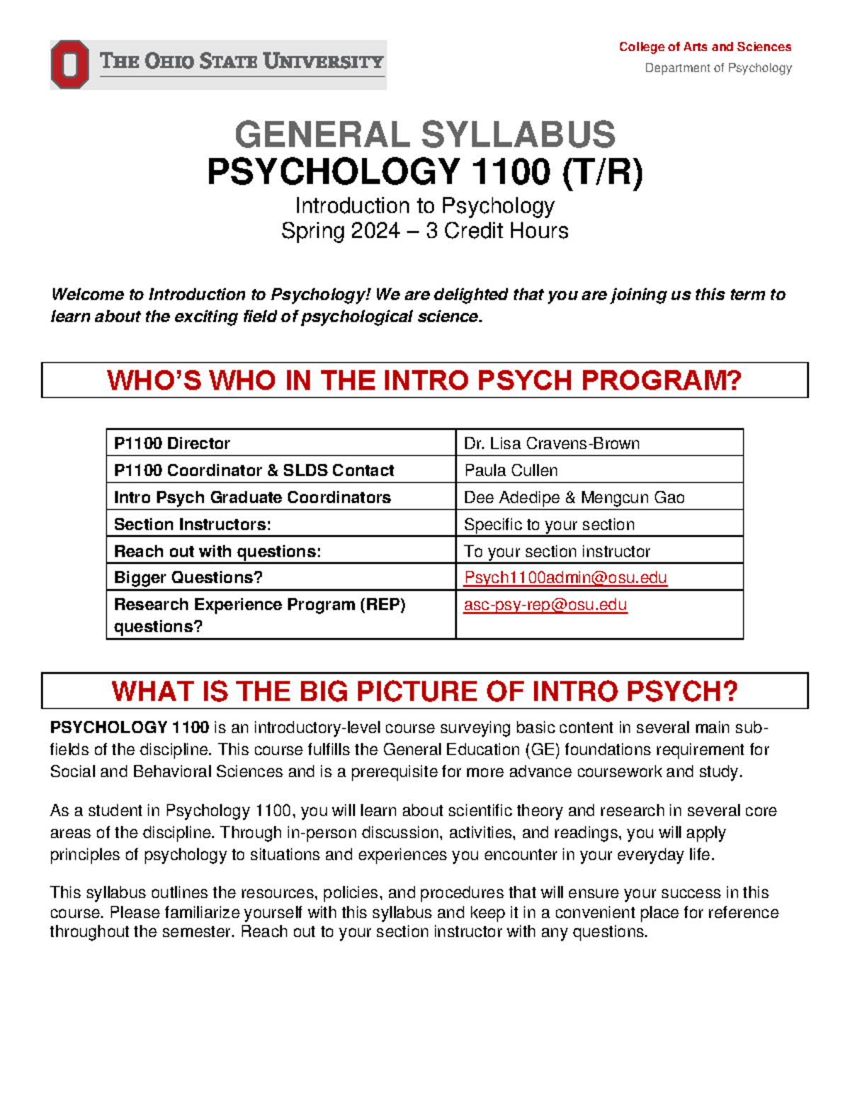 psych 1100 syllabus - College of Arts and Sciences Department of ...