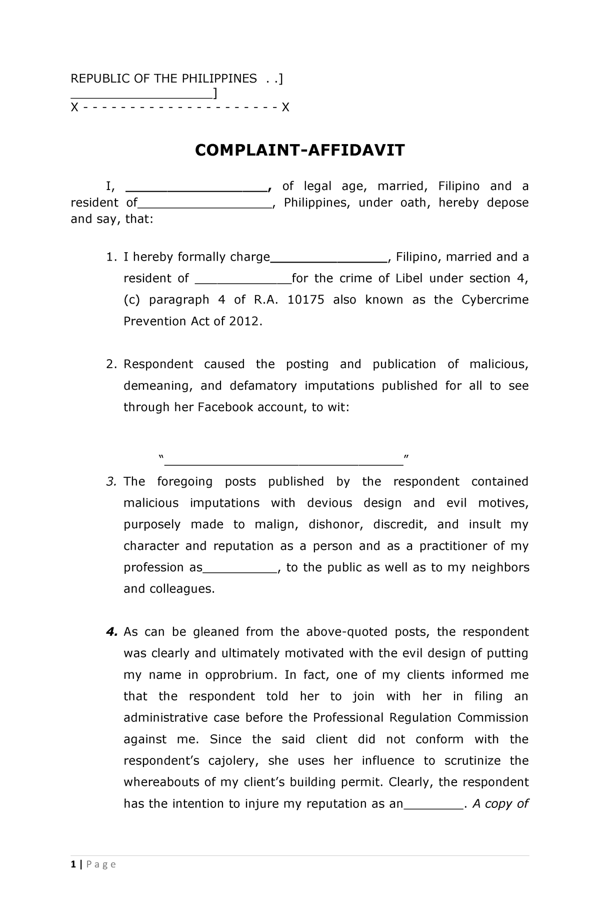 affidavit-complaint-cyberlibel-sample-republic-of-the-philippines