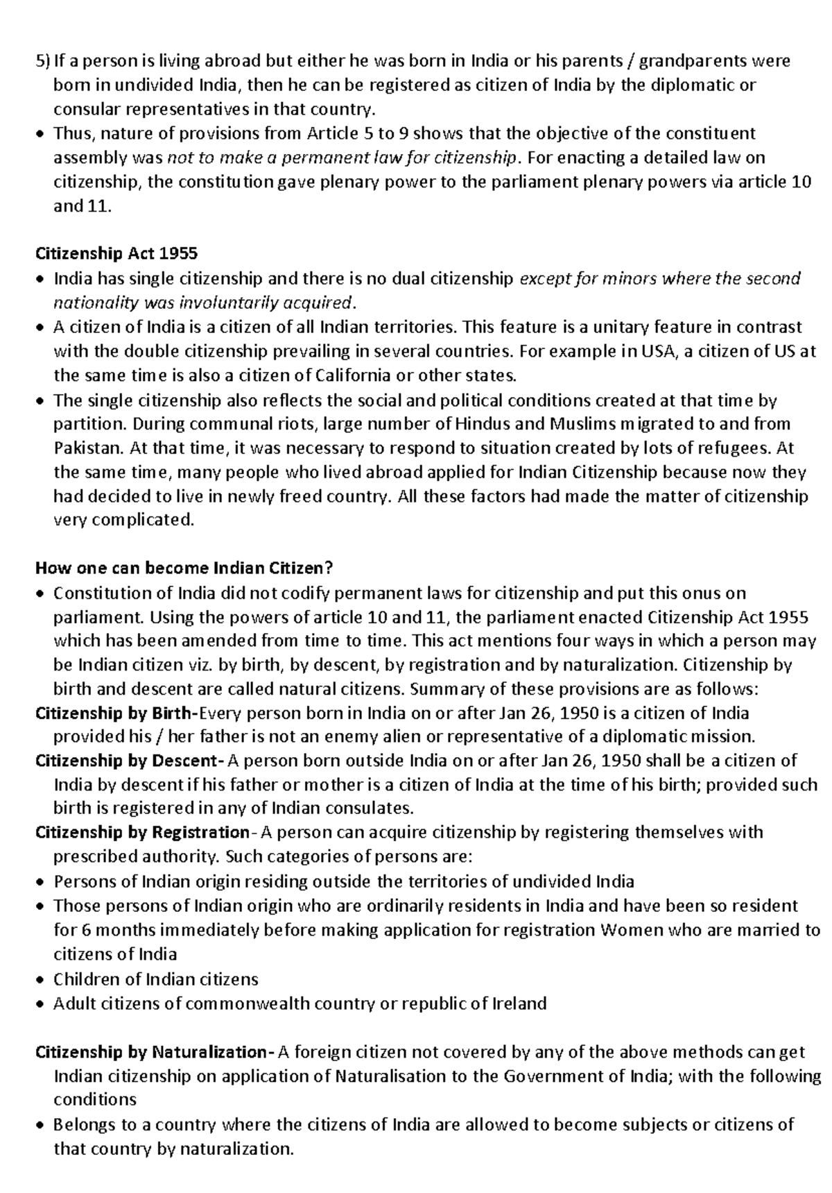 Citizenship Act 1955 - If a person is living abroad but either he was ...