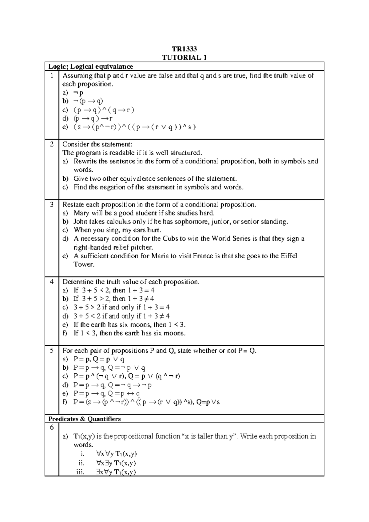 Tutorial 1 introduction discrete math, and, or, if then, if and only ...