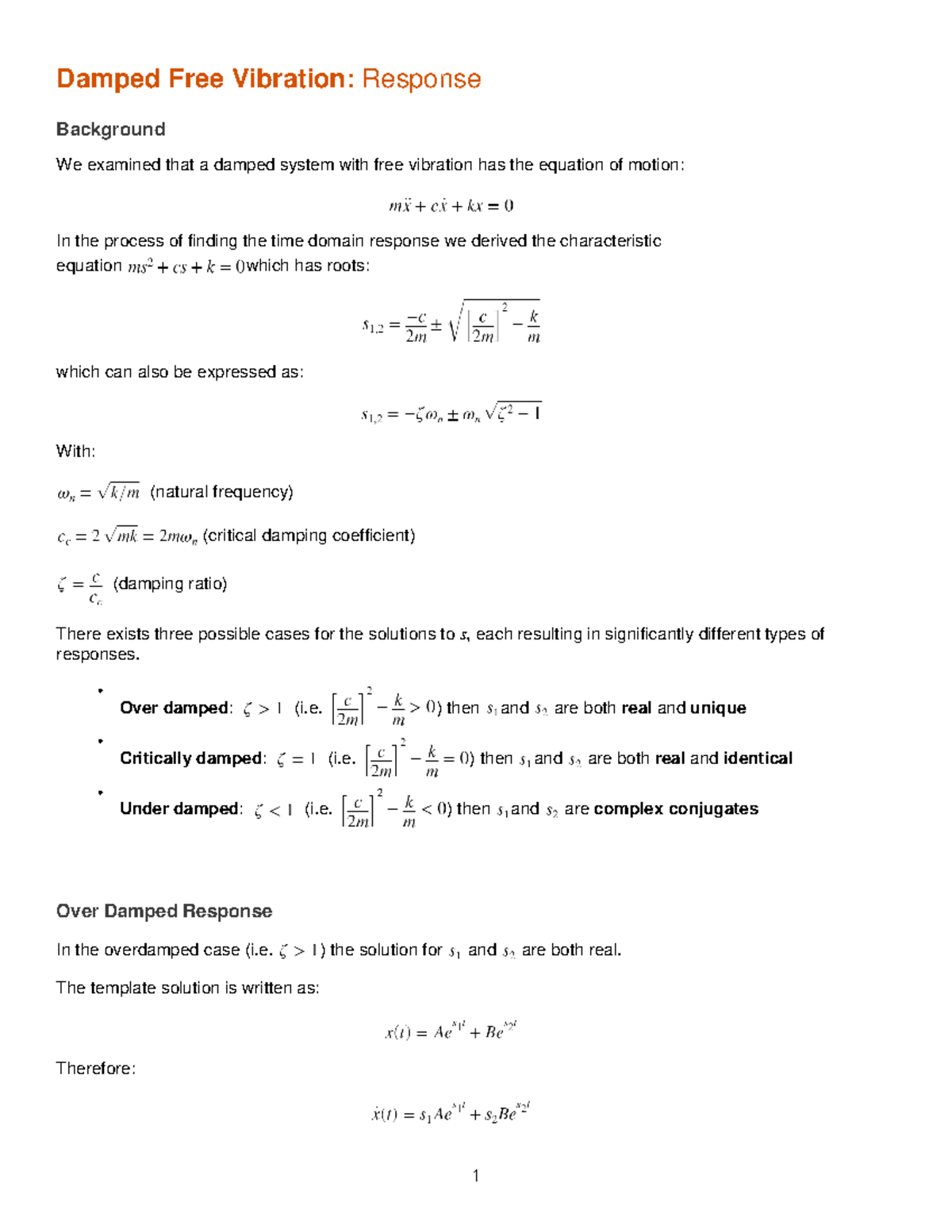 Damped Free Vibration Response. Pdf showing damped free response ...