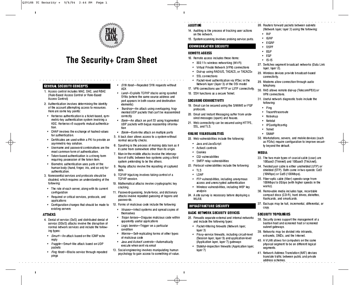 Security+ Cramsheetiovascularin Cirugía Tor - The Security+ Cram Sheet ...