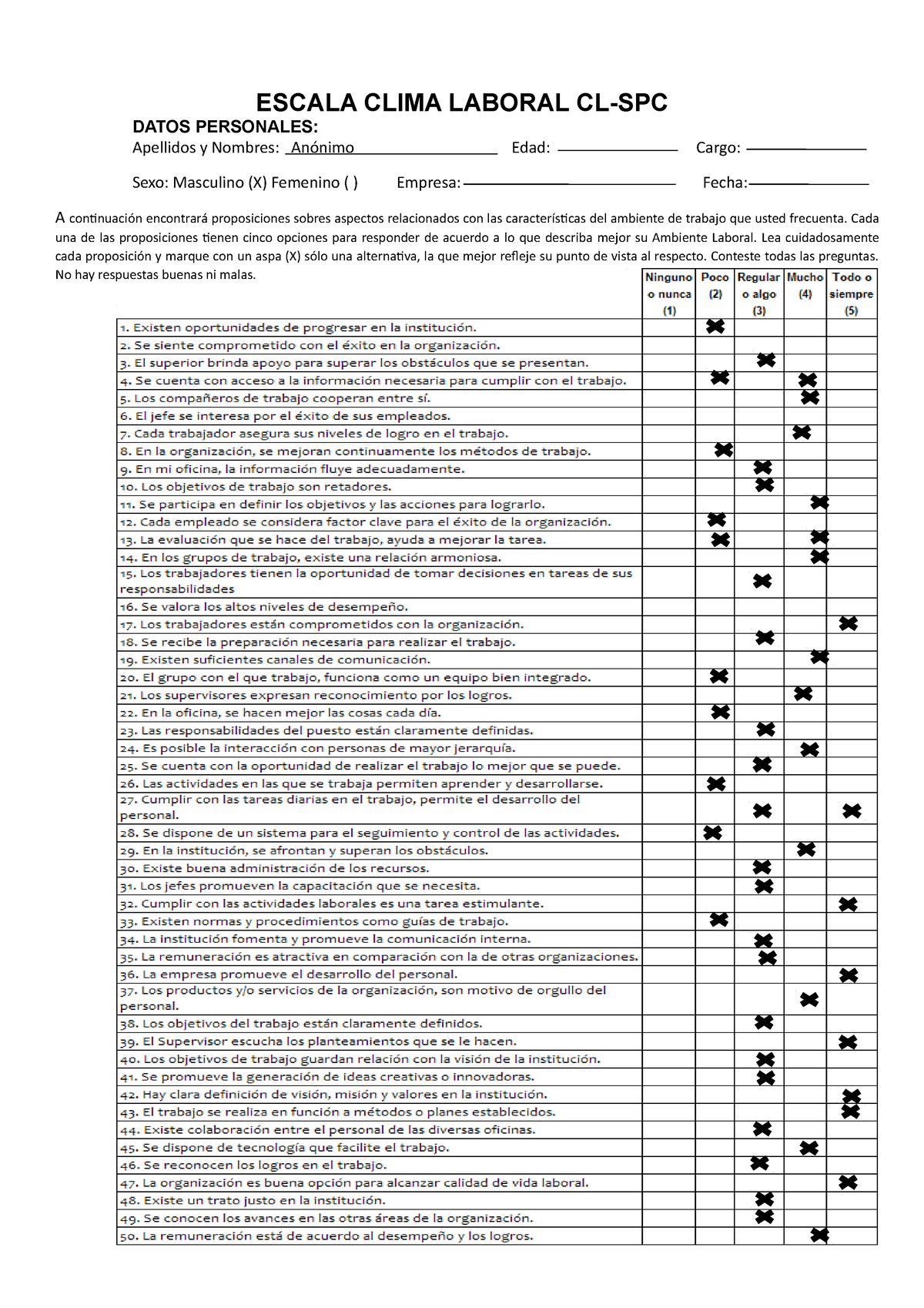 Escala De Clima Laboral Escala De Opiniones Cl Spc Nombre Studocu Porn Sex Picture